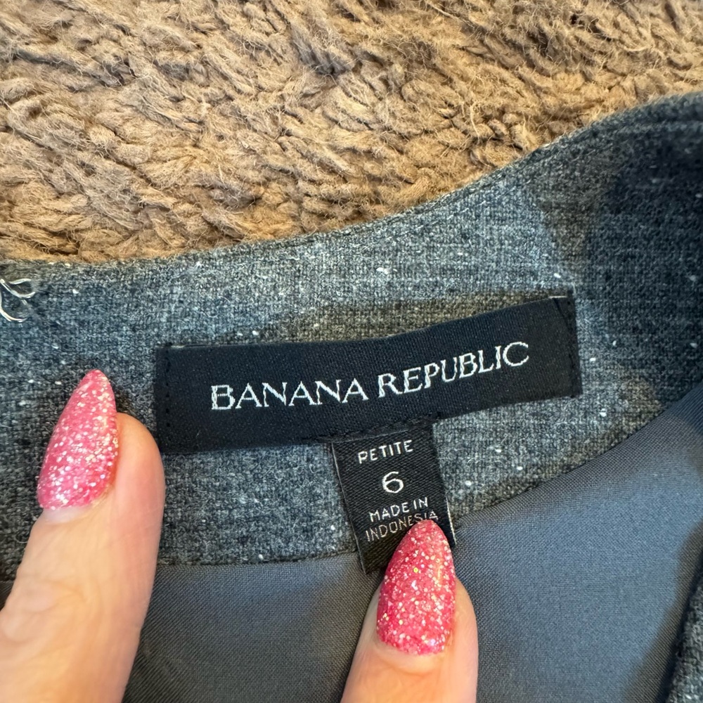 Banana Republic Gray Wool Blend Sheath Dress Short Sleeve PETITE 6 P - Picture 3 of 11